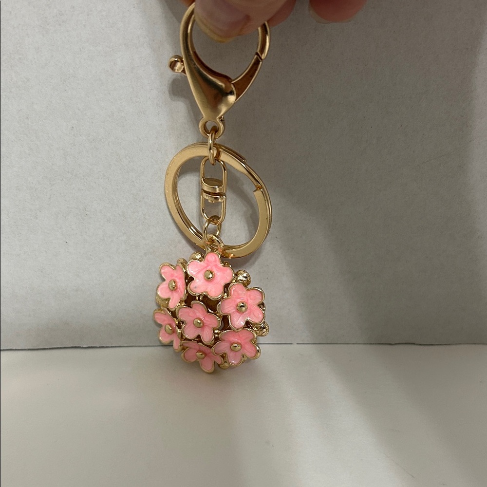 Gold and Pink Floral Keychain